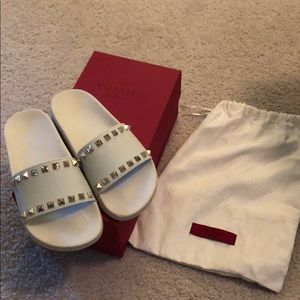 Valentino White Slides